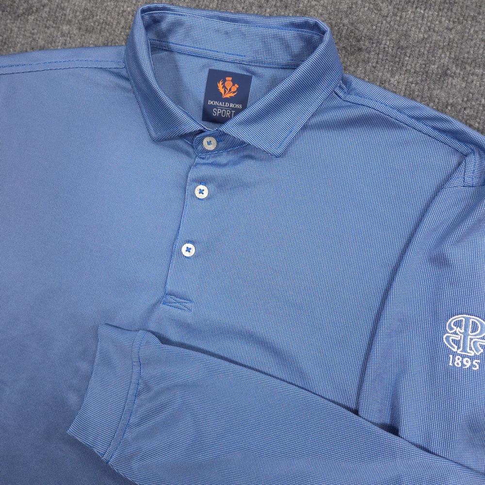 Donald Ross Sport Polo Shirt Mens Large Blue Long Sleeve Portland Country Club